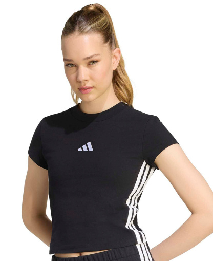 adidas Women's Essentials 3-Stripes Padded Slim Baby Cotton-Blend T-Shirt - Black/white
