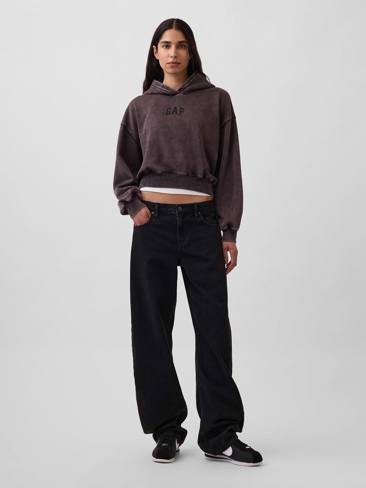 VintageSoft Crop Logo Hoodie - Moonless night
