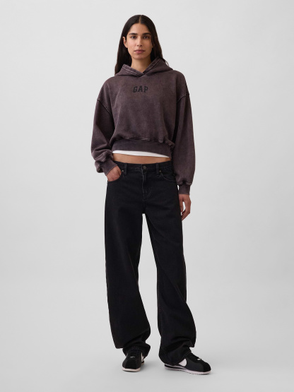 VintageSoft Crop Logo Hoodie - Moonless night