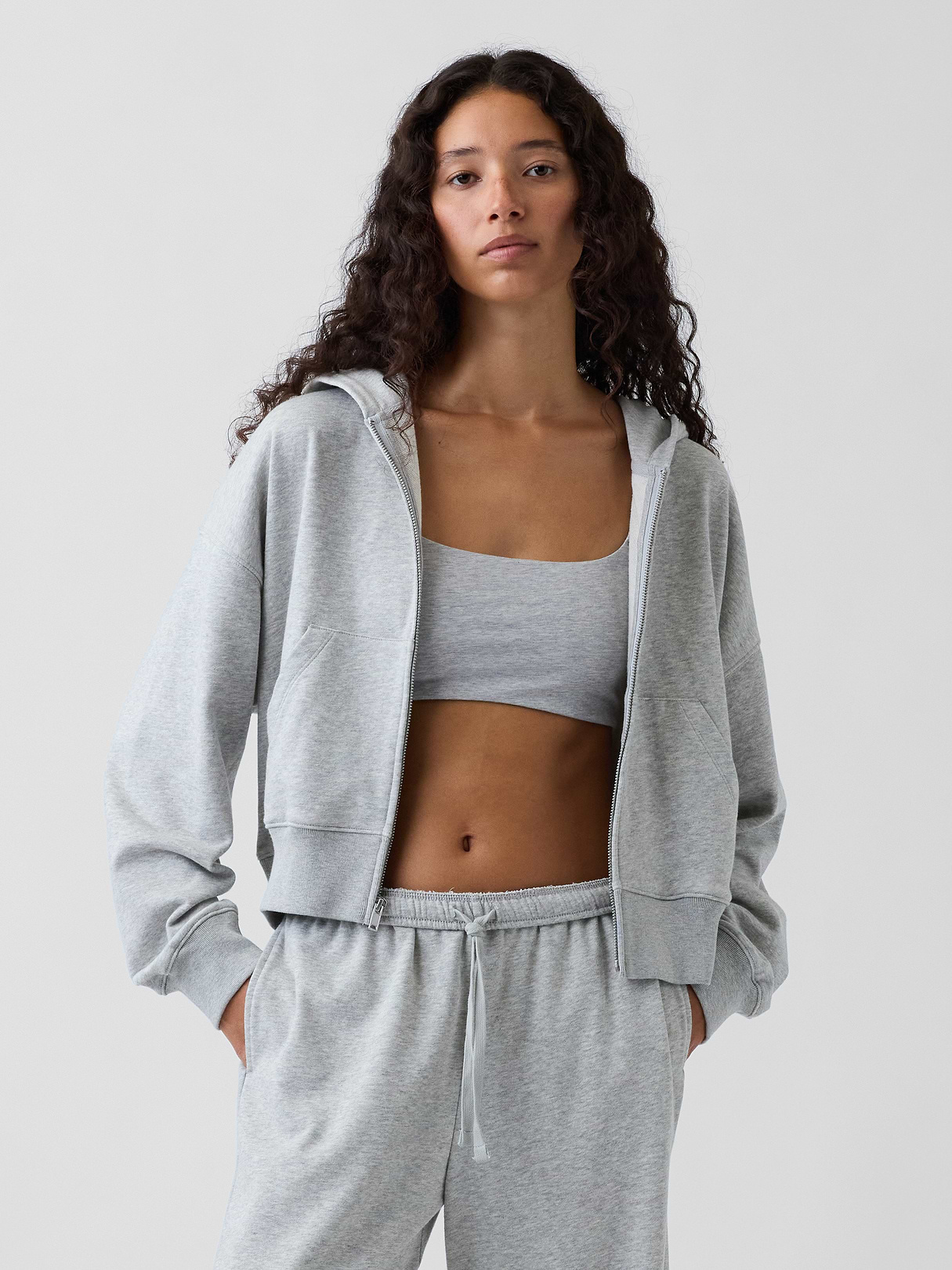 VintageSoft Terry Oversized Wedge Zip Hoodie - Heather grey