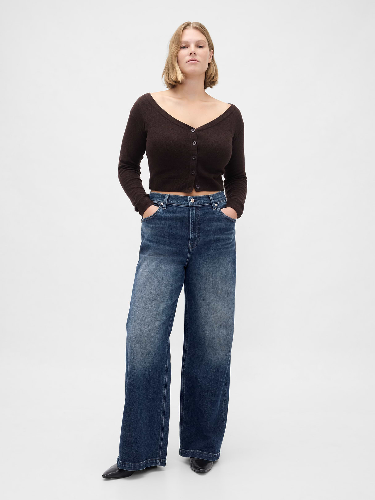 High Rise Stride Cuffed Wide-Leg Jeans - Vintage tint