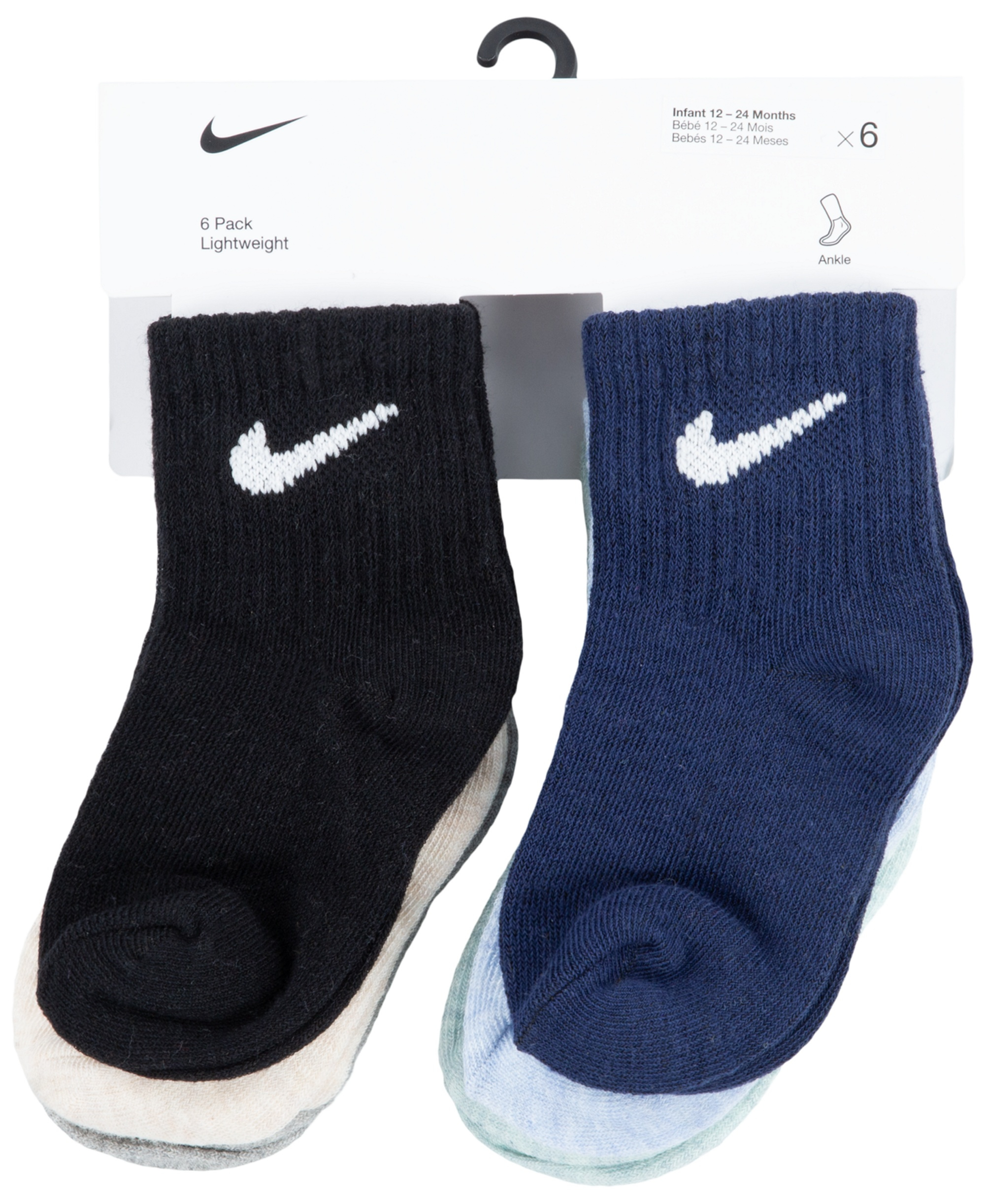 Nike Baby and Toddler Boys' and Baby Girls' Swoosh Ankle Socks, 6-Pack - Blue/White
