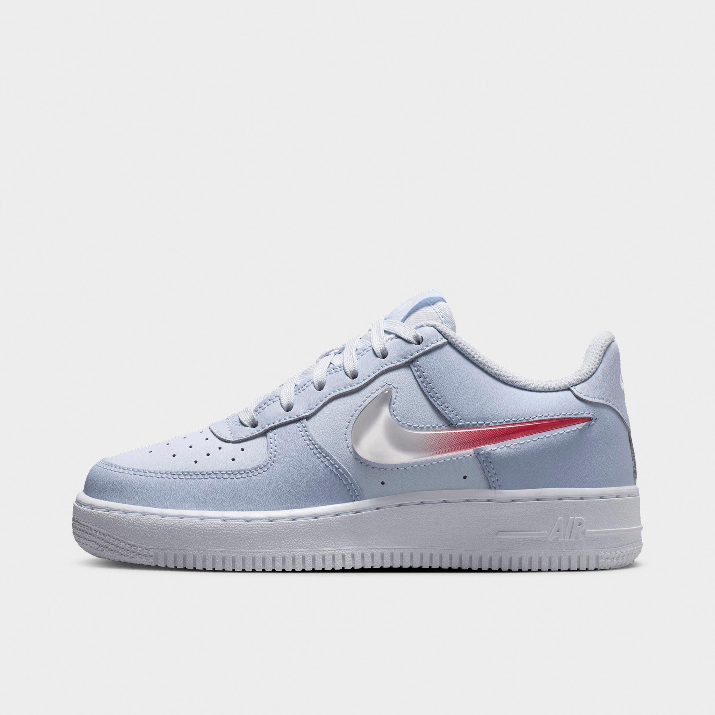 Big Kids' Nithtke Air Force 1 Low Casual Shoes - Football Grey/Ghost/White/Tropical Pink - Left shoe facing left. Outside of the shoe.