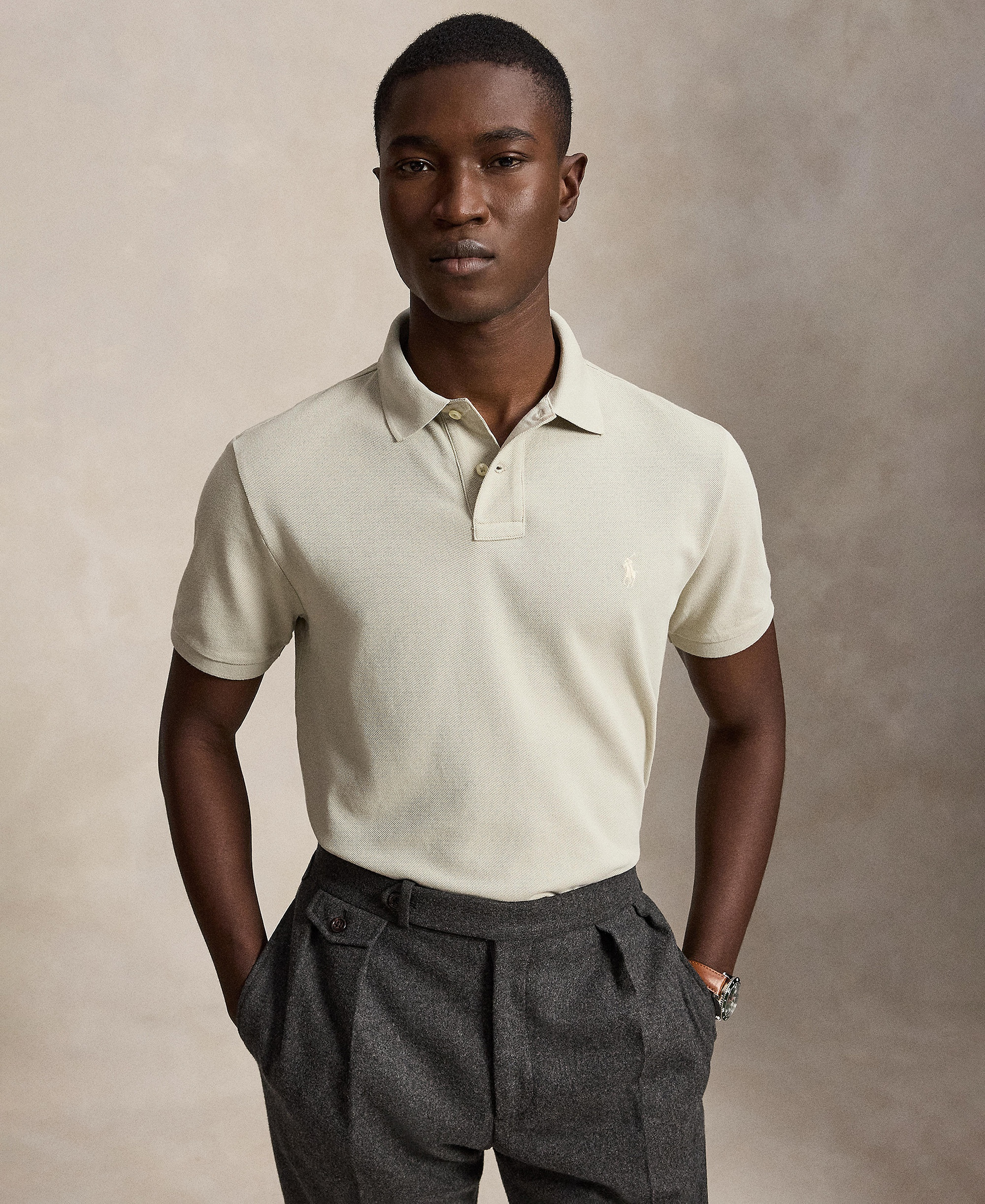 Polo Ralph Lauren Men's Custom Slim-Fit Mesh Polo Shirt - Classic Stone/C8125