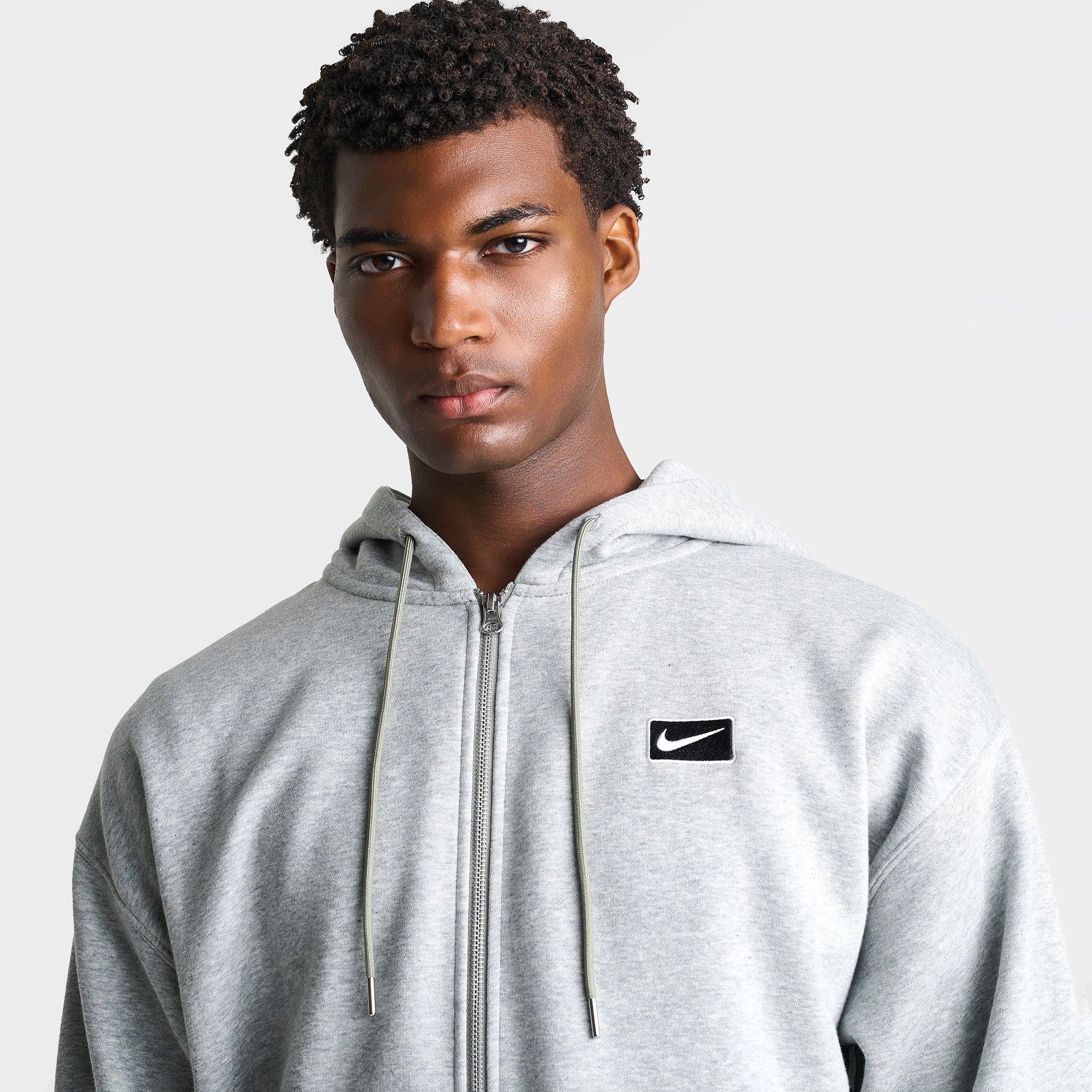 Men's Nithtke Sportswear Swoosh Box Full-Zip Hoodie - Dark Grey Heather/Black