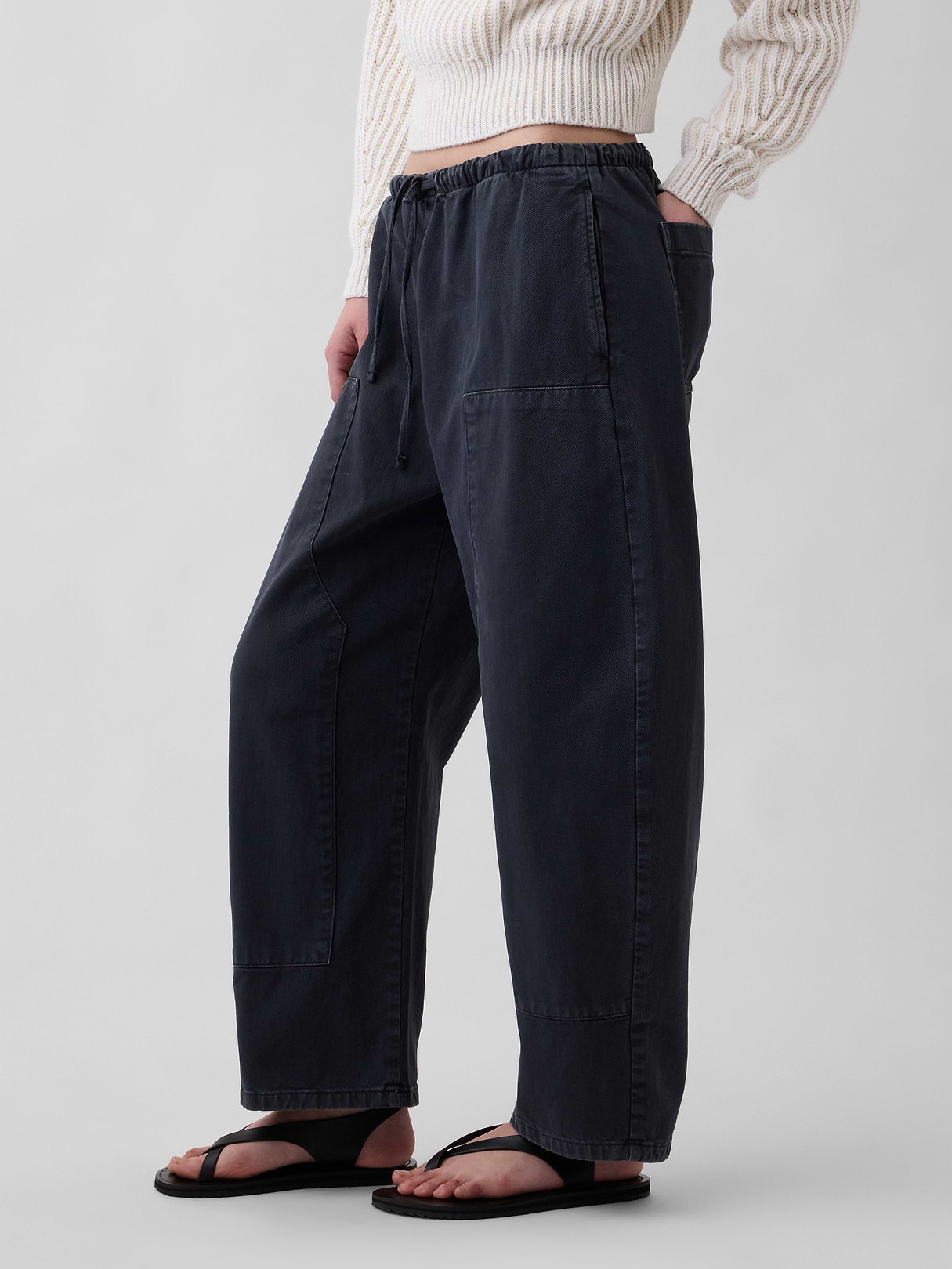 Easy Double-Knee Barrel Pants - Black