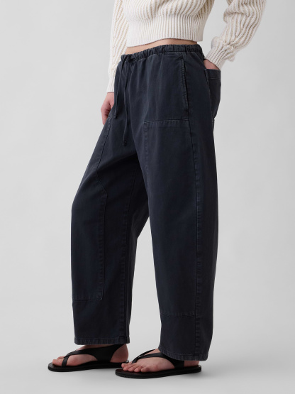 Easy Double-Knee Barrel Pants - Black