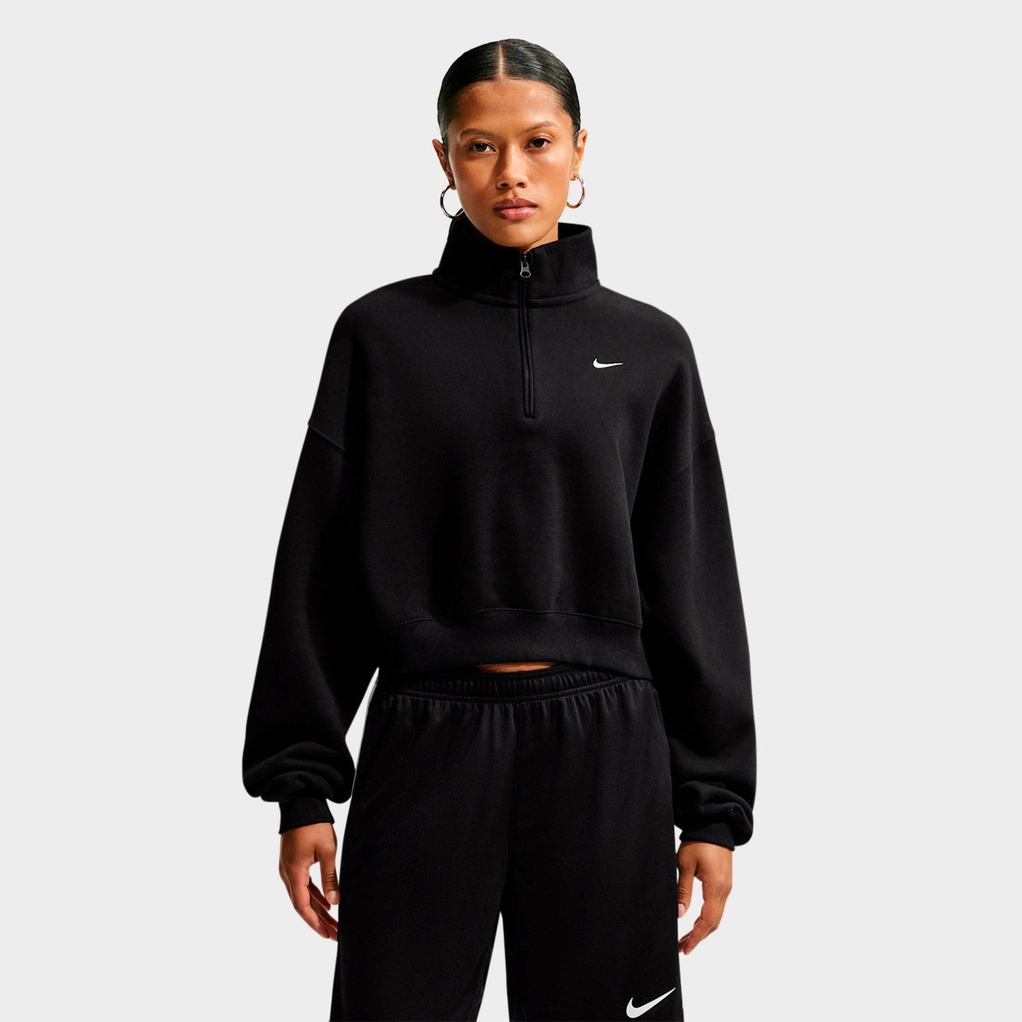 Women's Nithtke Studio Fleece Medium-Weight Oversized Cropped Quarter-Zip Jacket - Total Black/Sail