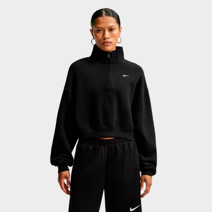 Women's Nithtke Studio Fleece Medium-Weight Oversized Cropped Quarter-Zip Jacket - Total Black/Sail