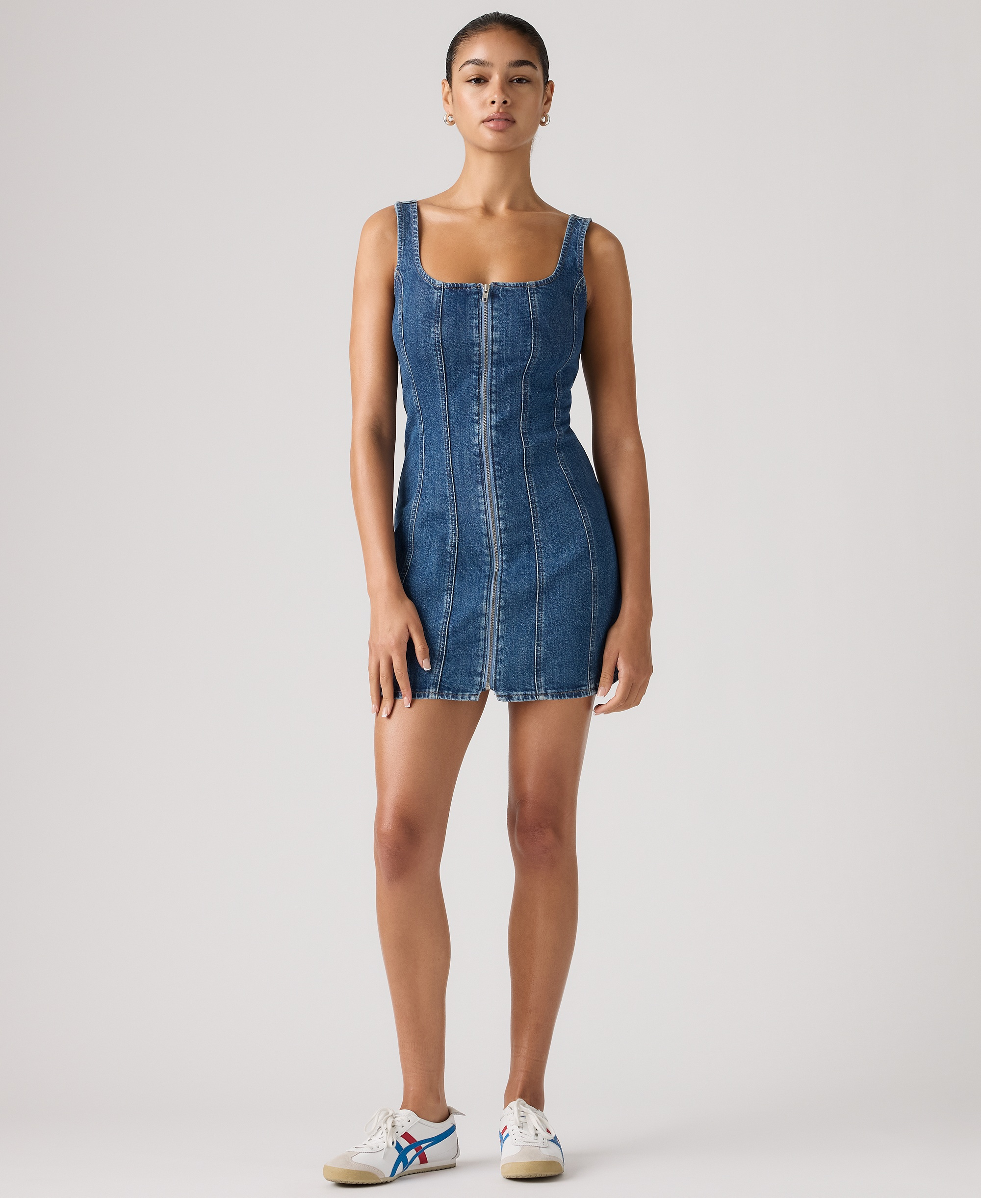 Levi's Premium Women's Seamed Figure Hugging Slim Fit Square Neck Cotton Dress - Shes So Vague