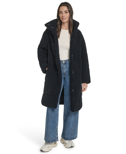 Levi's Women's Long Sherpa Snap-Closure Teddy Coat - Navy