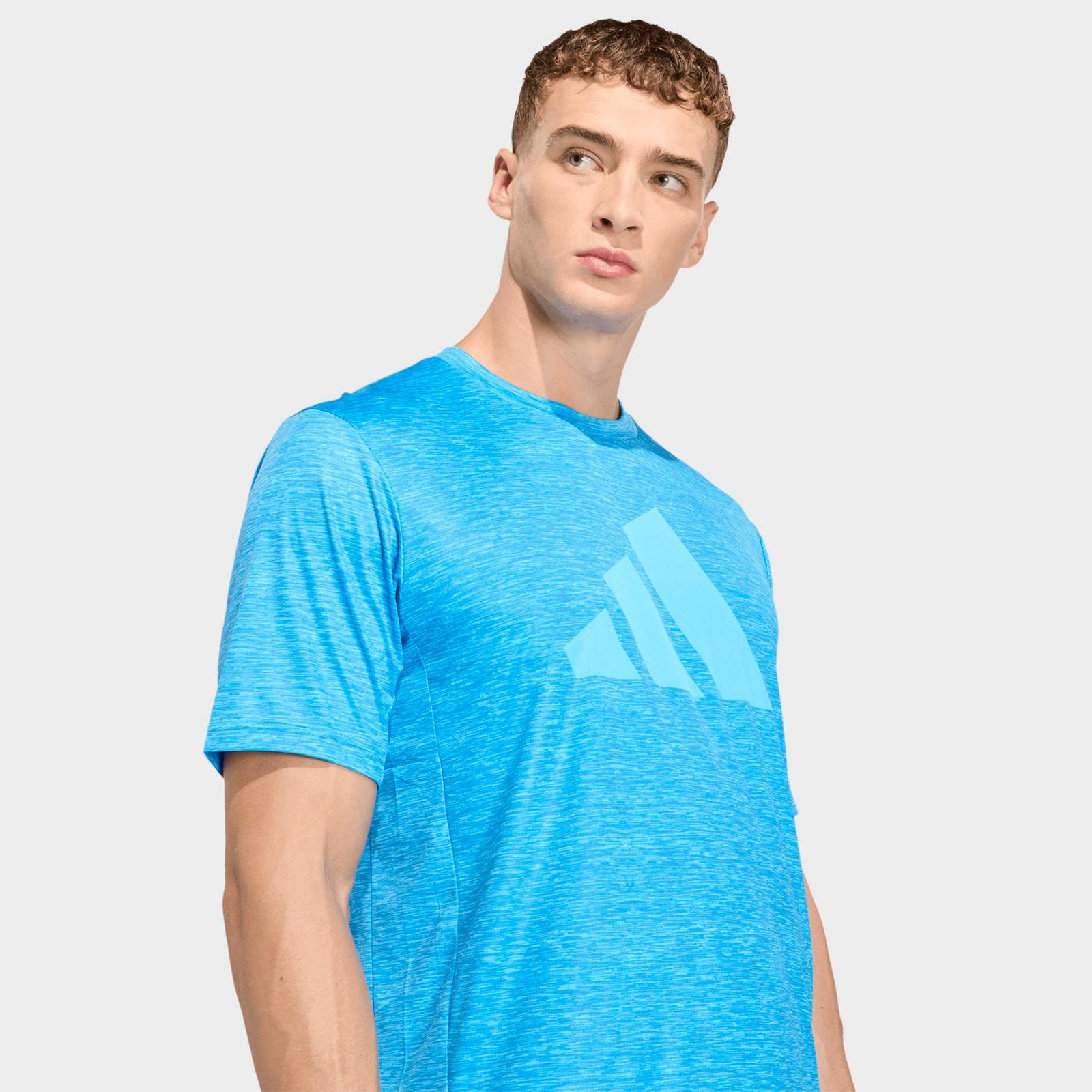 Men's adidas Workout Essentials Brandlove T-Shirt - Lucid Ray Blue Melange/Lucid Aquamarine - view 3
