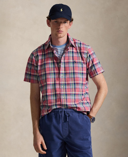 Polo Ralph Lauren Men's Classic-Fit Short-Sleeve Oxford Shirt - Pink Blue Multi