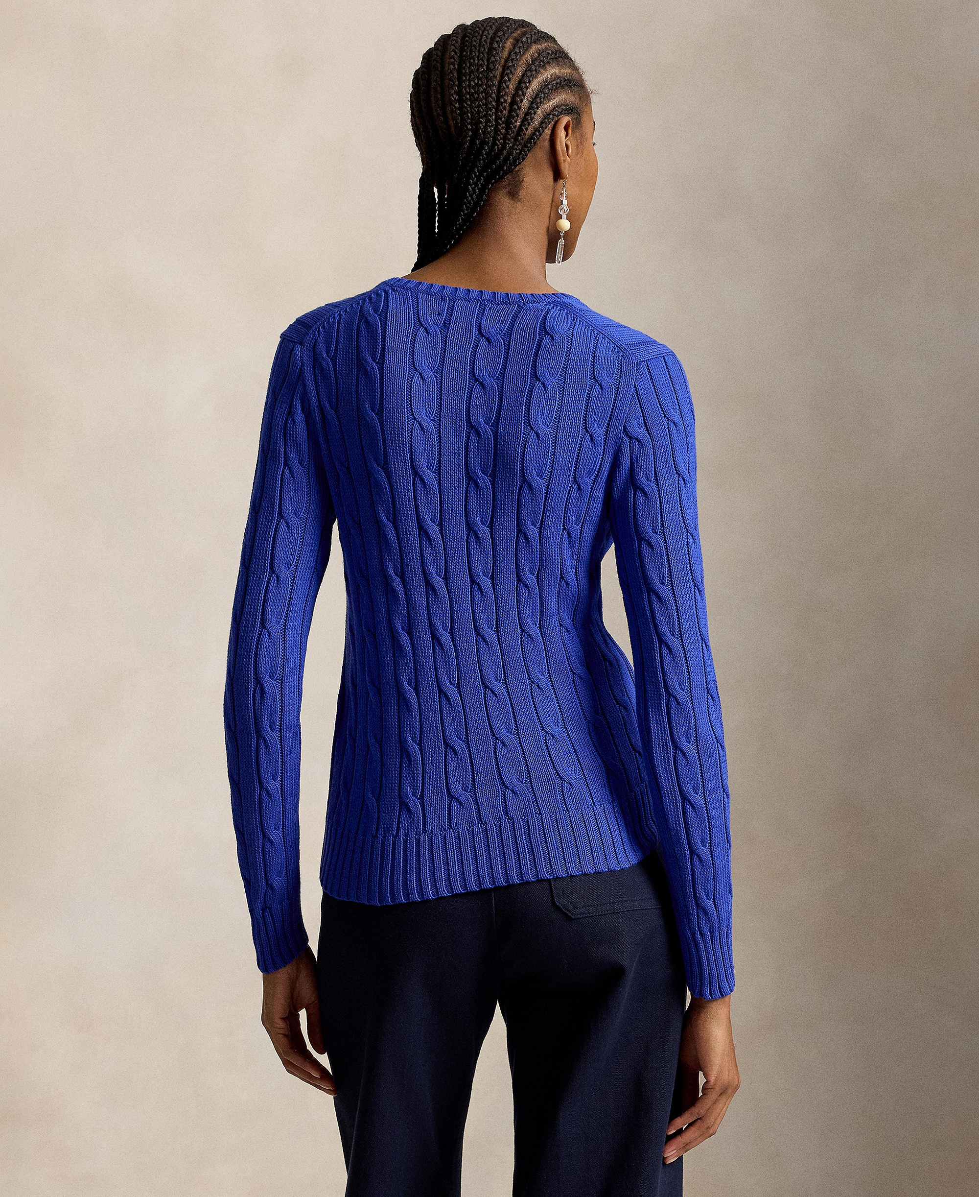 Polo Ralph Lauren Women's Cable-Knit Cotton V-Neck Sweater - Rugby Royal