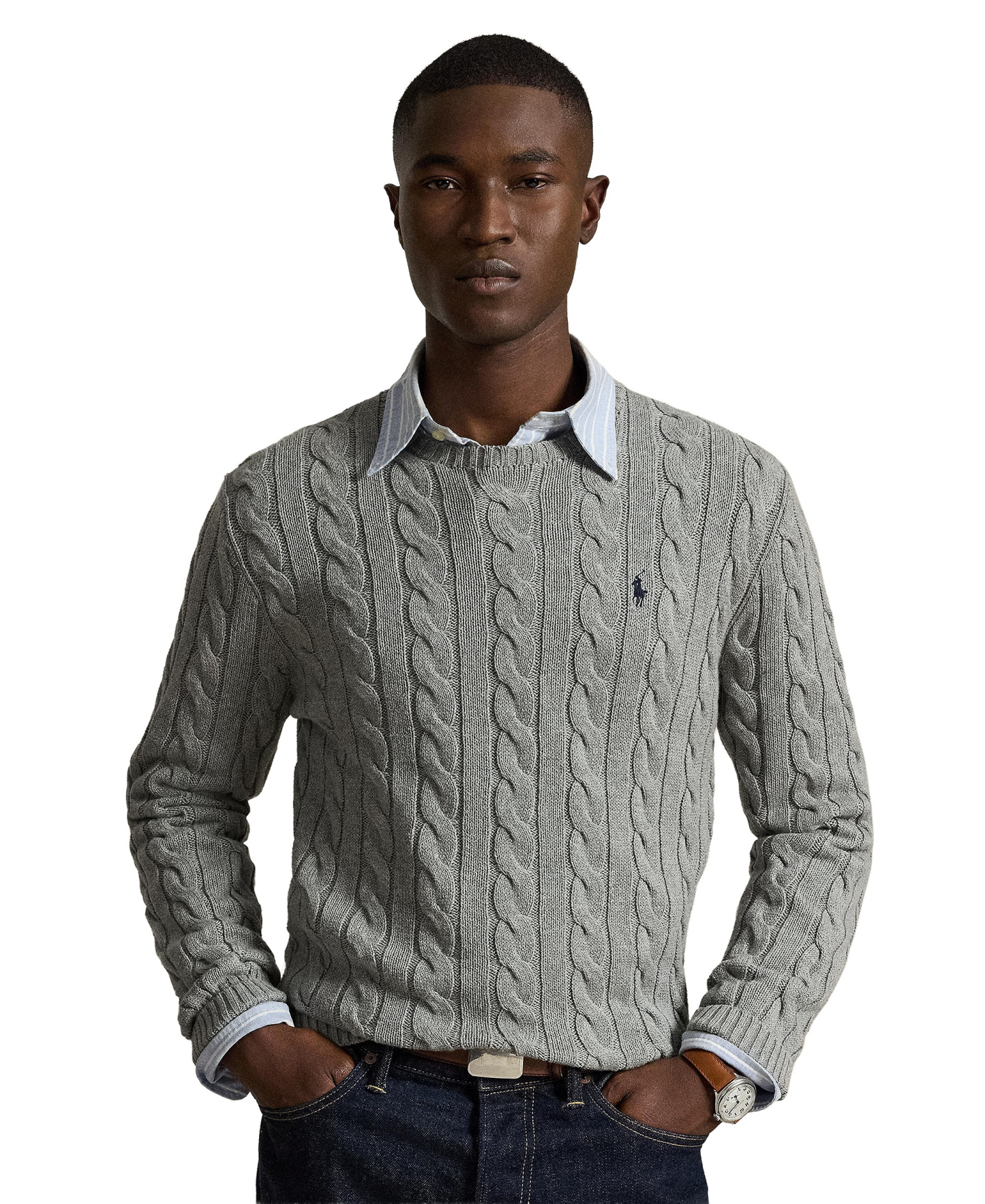 Polo Ralph Lauren Men's Cable-Knit Cotton Sweater - Fawn Gray Heather