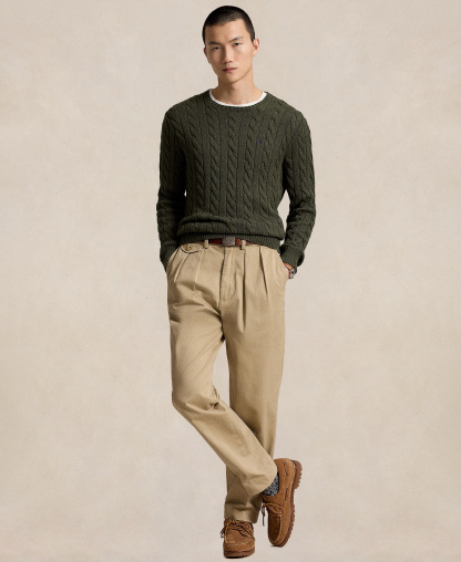 Polo Ralph Lauren Men's Cable-Knit Cotton Sweater - Olive Shrub Heather
