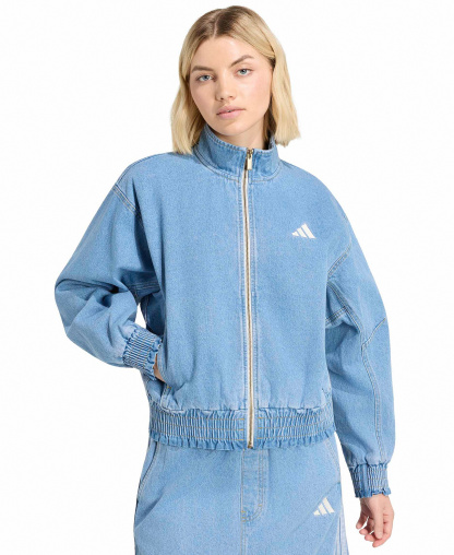 adidas Women's Stadium Washed Denim Bomber Loose-Fit Jacket - Crystal Sky