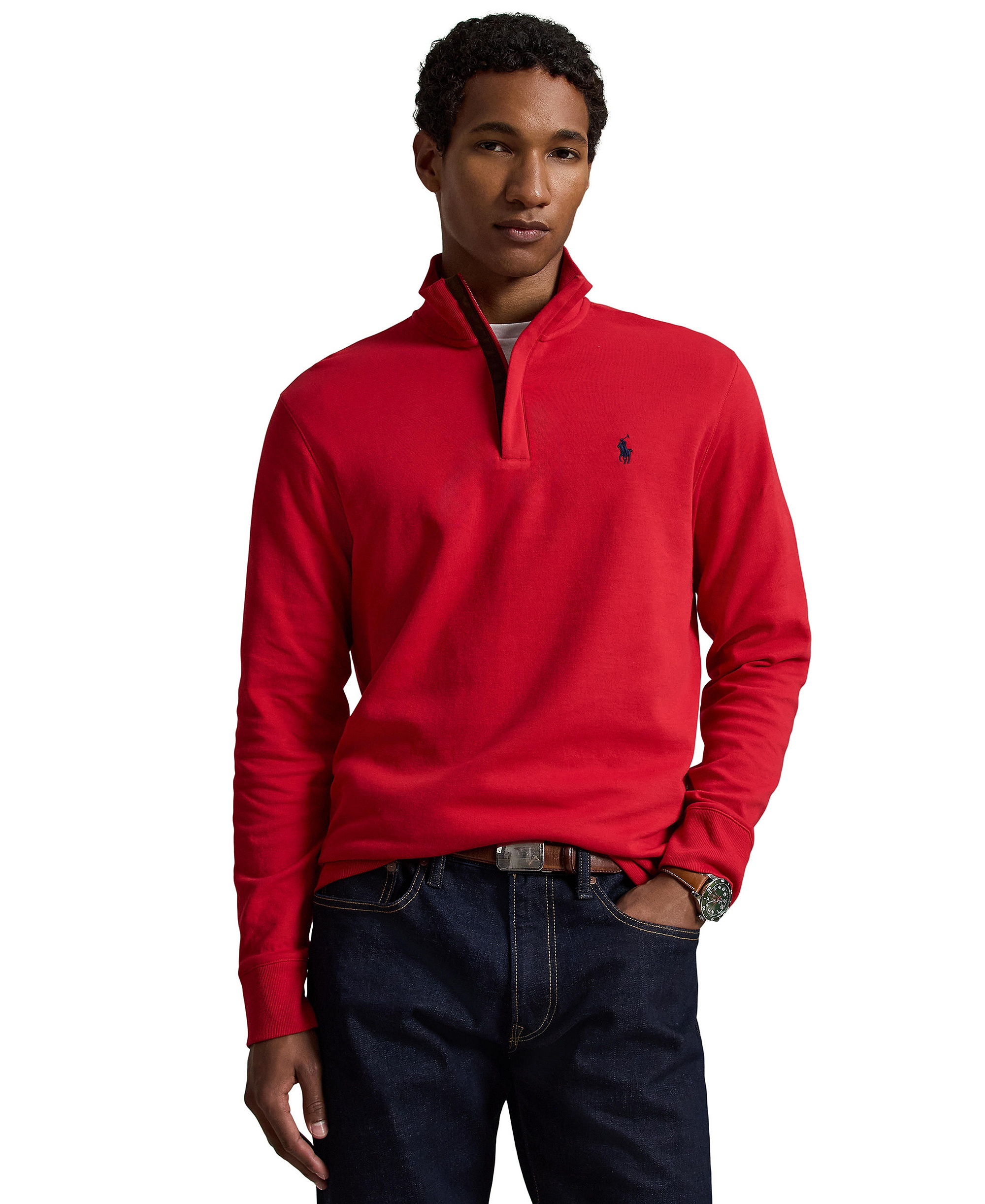 Polo Ralph Lauren Men's Luxury Jersey Quarter-Zip Pullover Sweater - Red