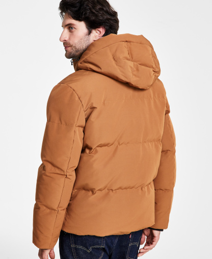 Levi's Men's Quilted Hooded Puffer Jacket - Brown