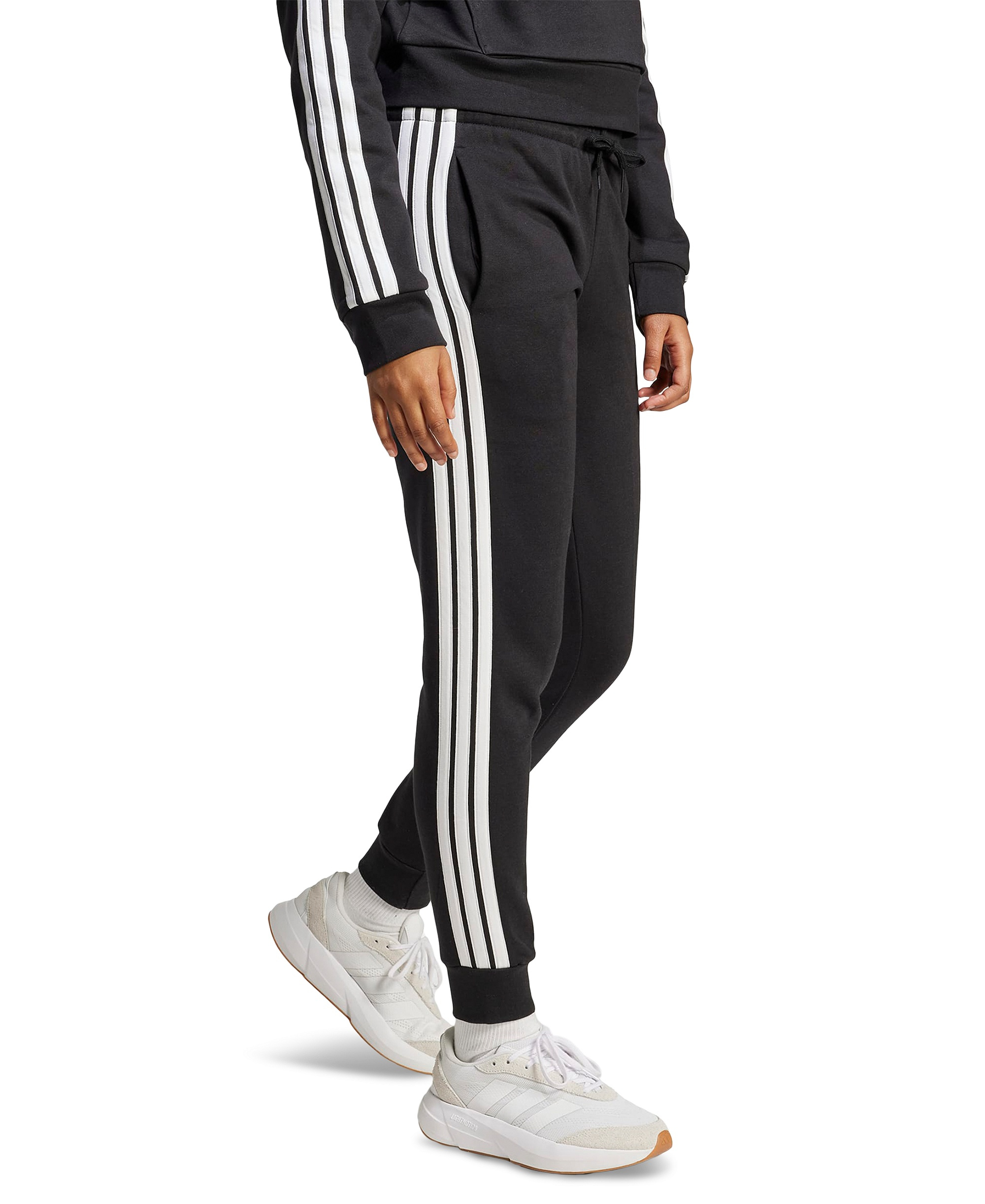 adidas Women's Essentials Three Stripes Fleece Slim Pants - Black/White