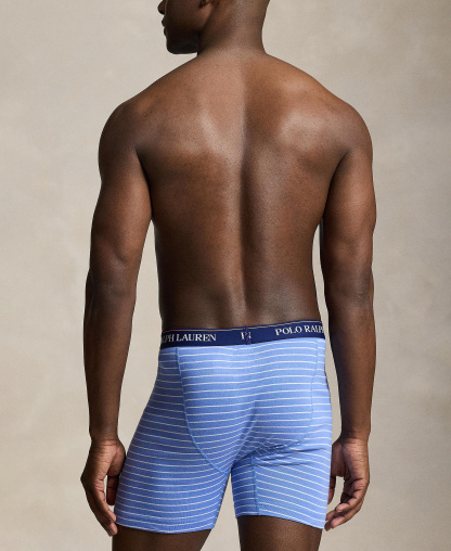 Polo Ralph Lauren Men's Classic Cotton Knit Boxer Briefs , 3-Pack Set - Harbor Island Blue White Stripe/Fall Royal/May Orange