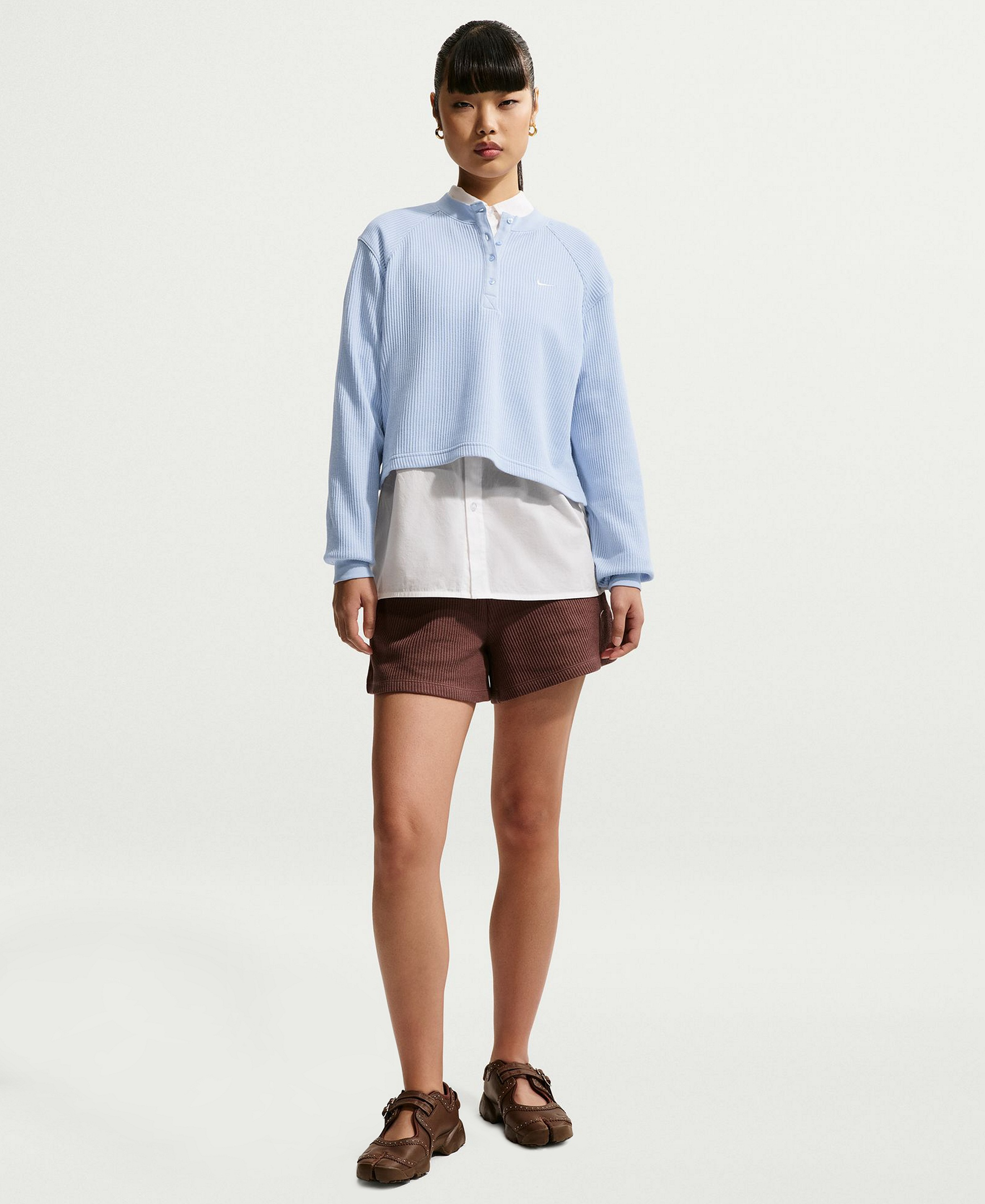 Nike Women's Sportswear Chill Waffle Oversized Long-Sleeve Henley Top - Hydrogen Blue/Sail