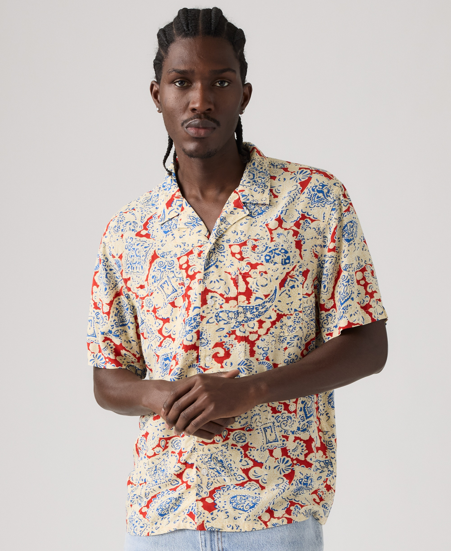 Levi's Men's Relaxed-Fit Camp Collar Shirt - Beige Multi