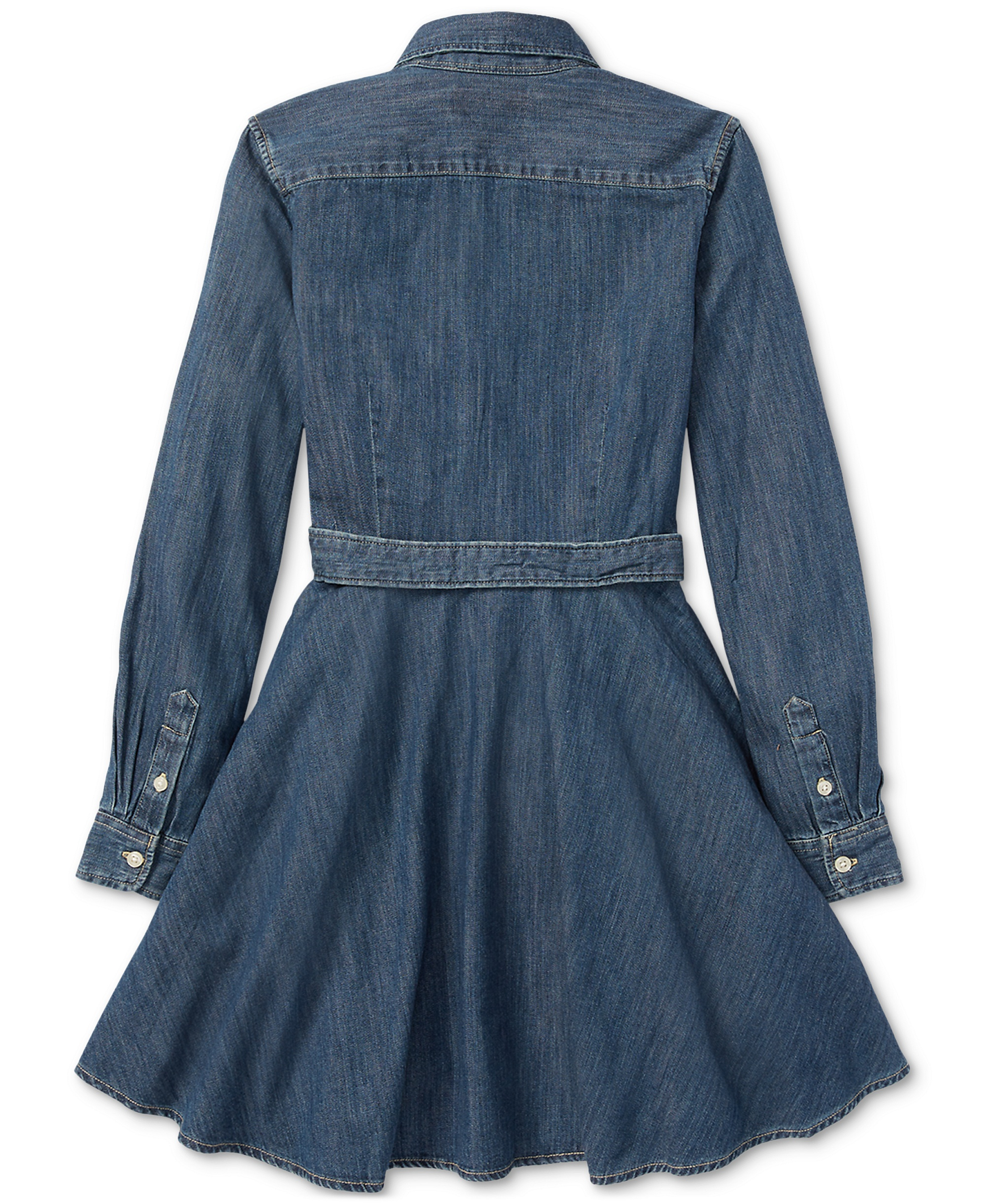 Polo Ralph Lauren Big Girls Belted Denim Cotton Shirtdress - Indigo