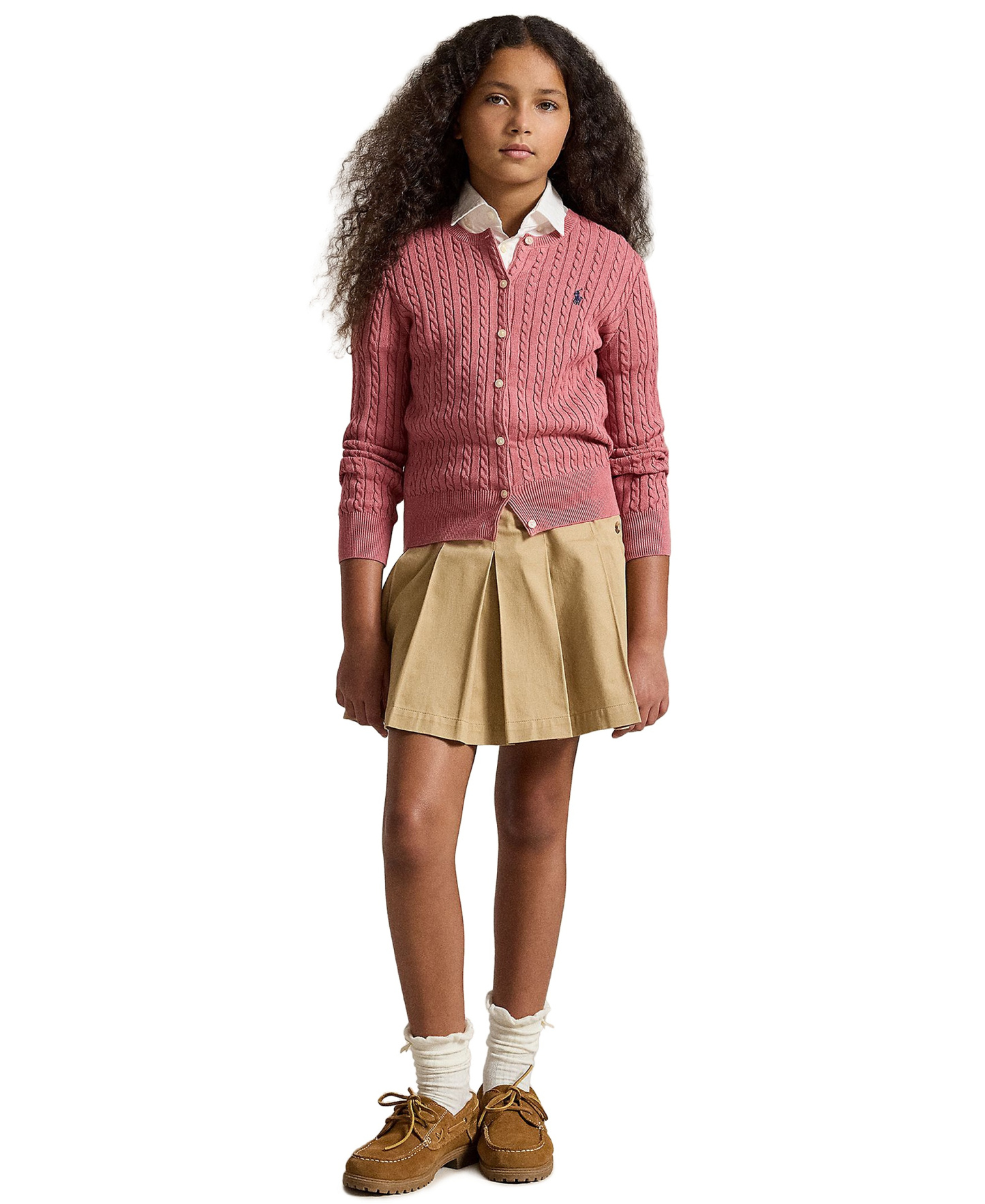 Polo Ralph Lauren Girls' 7-16 Mini-Cable Cardigan - Canvas Pink