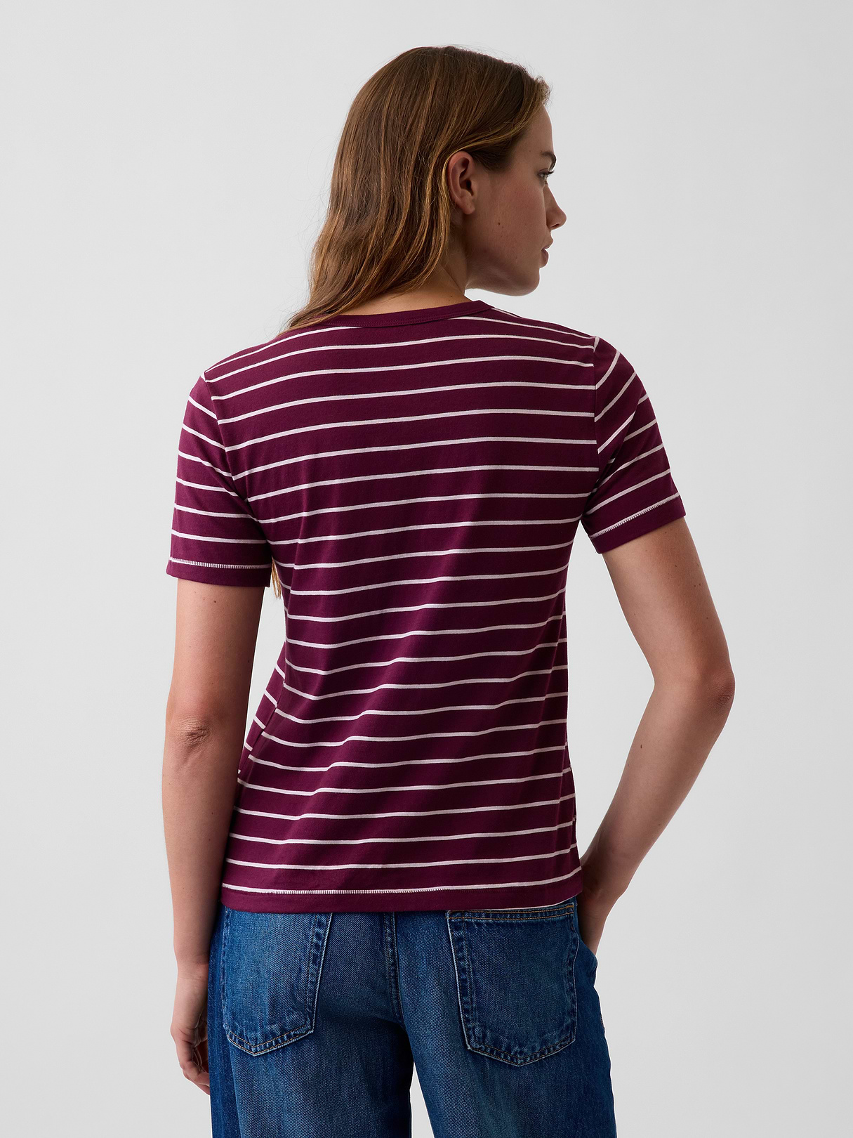 Organic Cotton VintageSoft T-Shirt - Purple burgundy & pink stripe