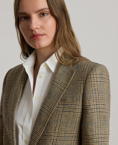 Lauren Ralph Lauren Women's Glen Plaid Padded Blazer - Tan/black Multi