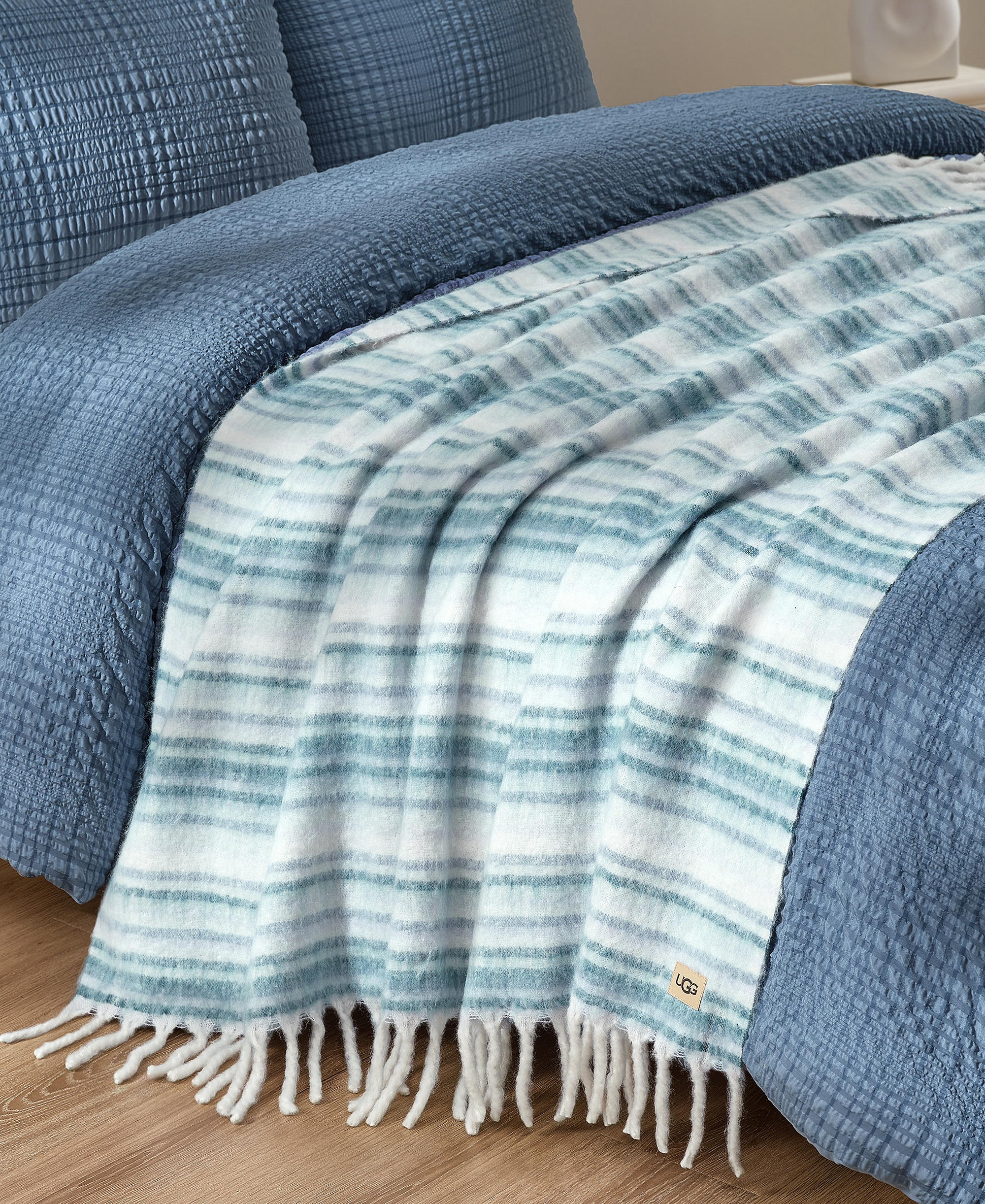UGG® Joana Striped Throw, 50" x 70" - Silver Blue