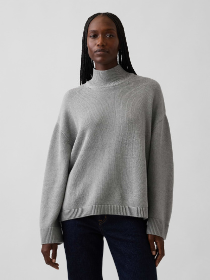 100% Cotton Oversized Mockneck Sweater - Charcoal grey