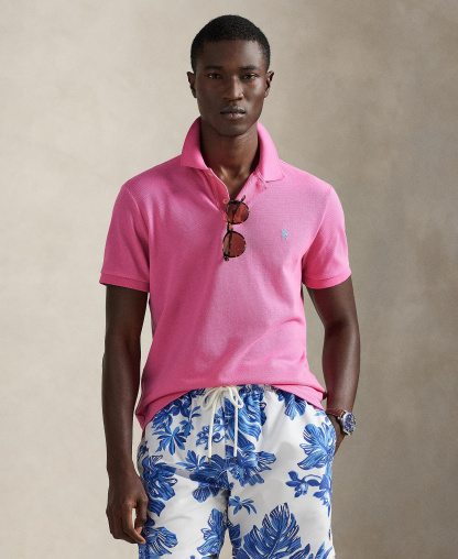 Polo Ralph Lauren Men's Cotton Custom Slim Fit Mesh Polo Shirt - Baja Pink
