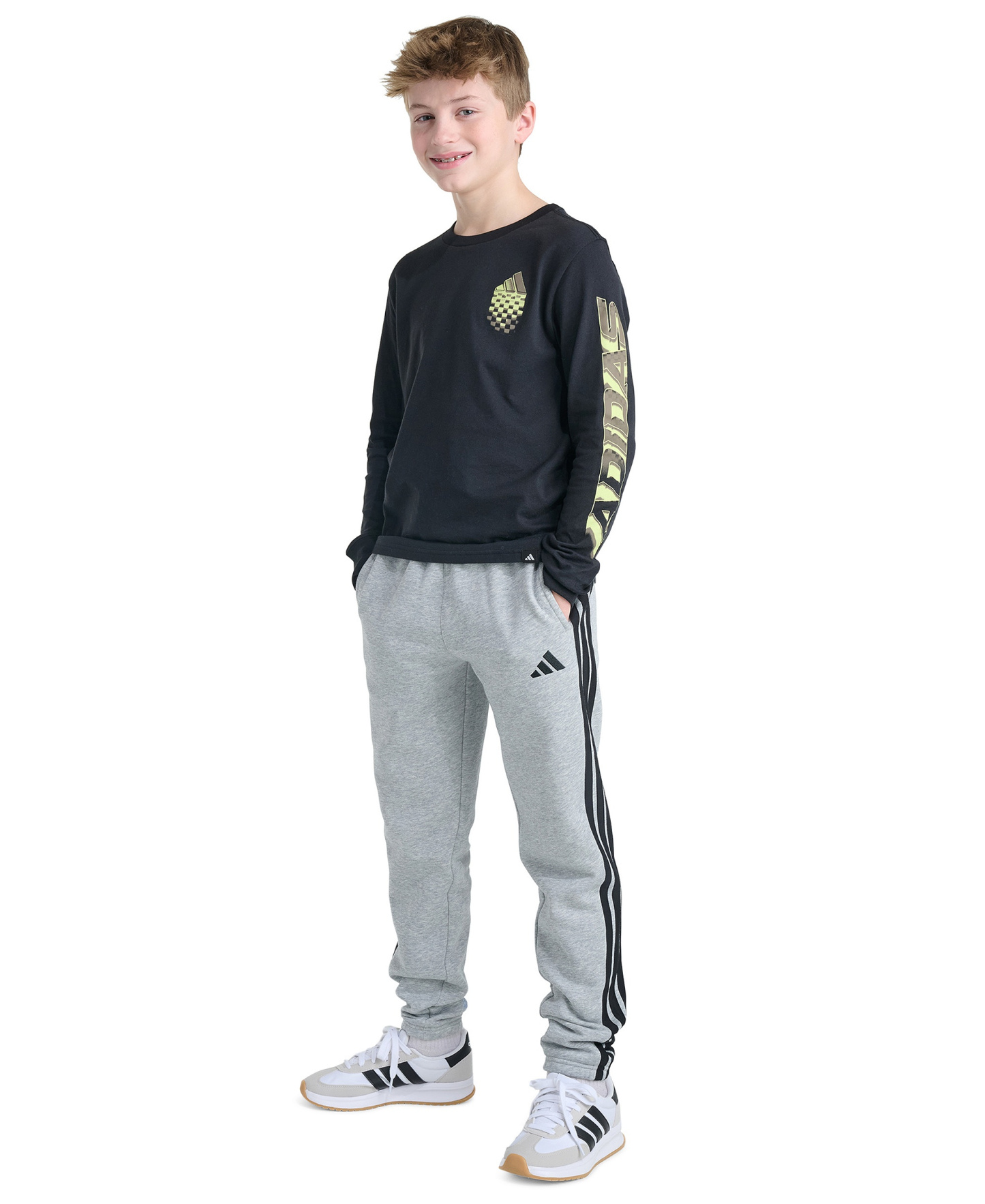 adidas Boys' 8-20 Long-Sleeve Built for Speed T-Shirt - Black w/Multi