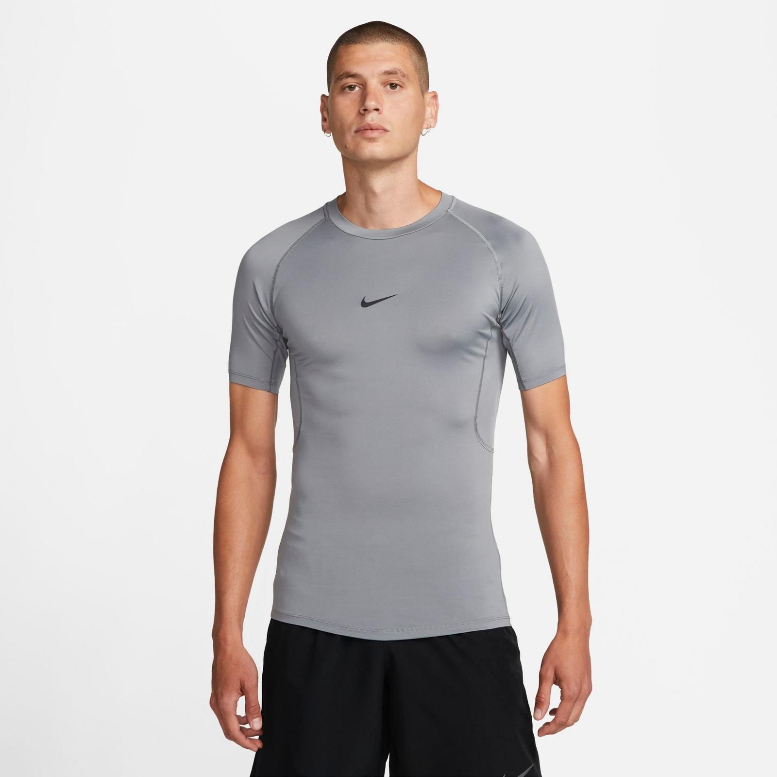 Men's Nike Pro Dri-FIT Tight Short-Sleeve Fitness Top - Smoke Grey/Black