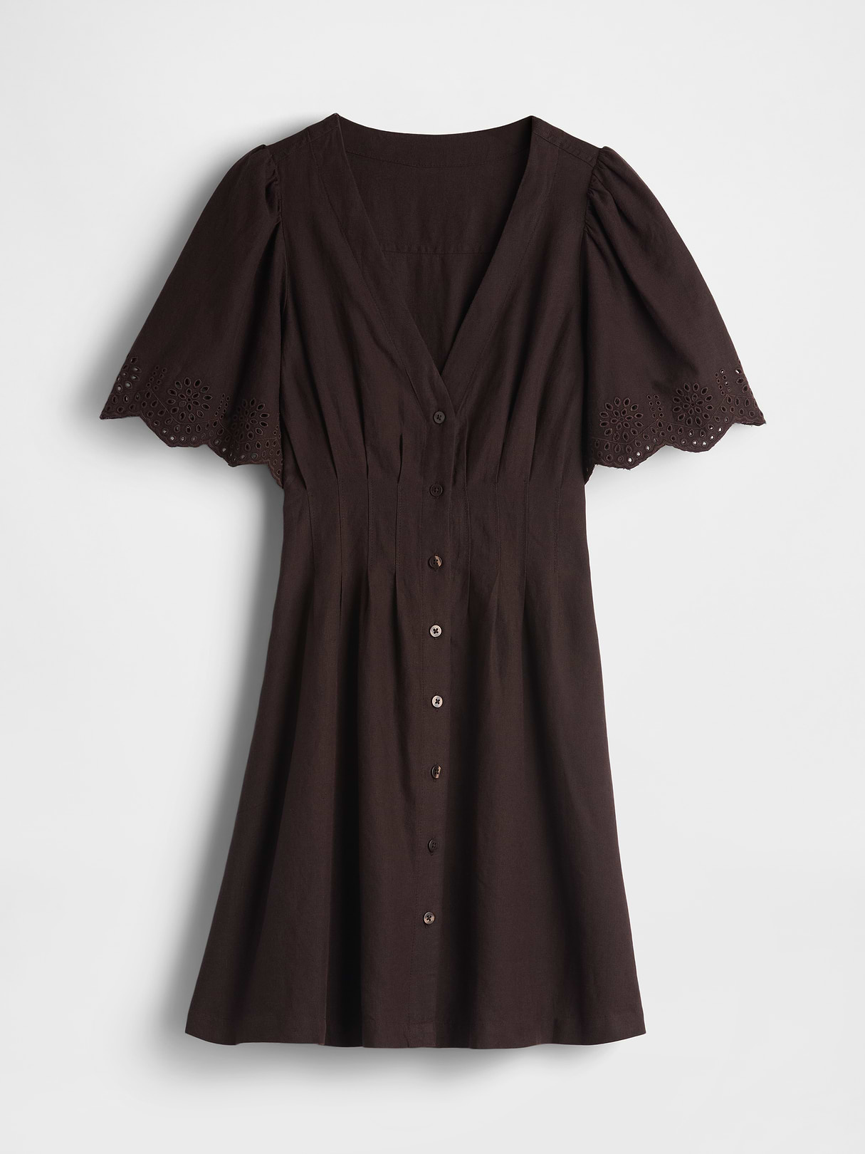 Linen-Blend Cinched Mini Shirtdress - Terra brown