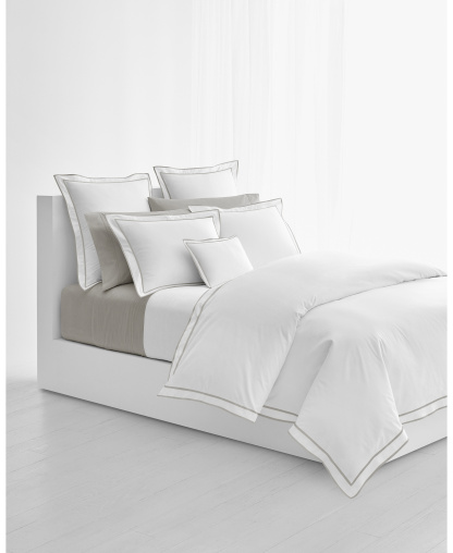 Lauren Ralph Lauren Spencer 300 Thread Count Sateen Border Sheet Set, Queen - White & Stone Grey