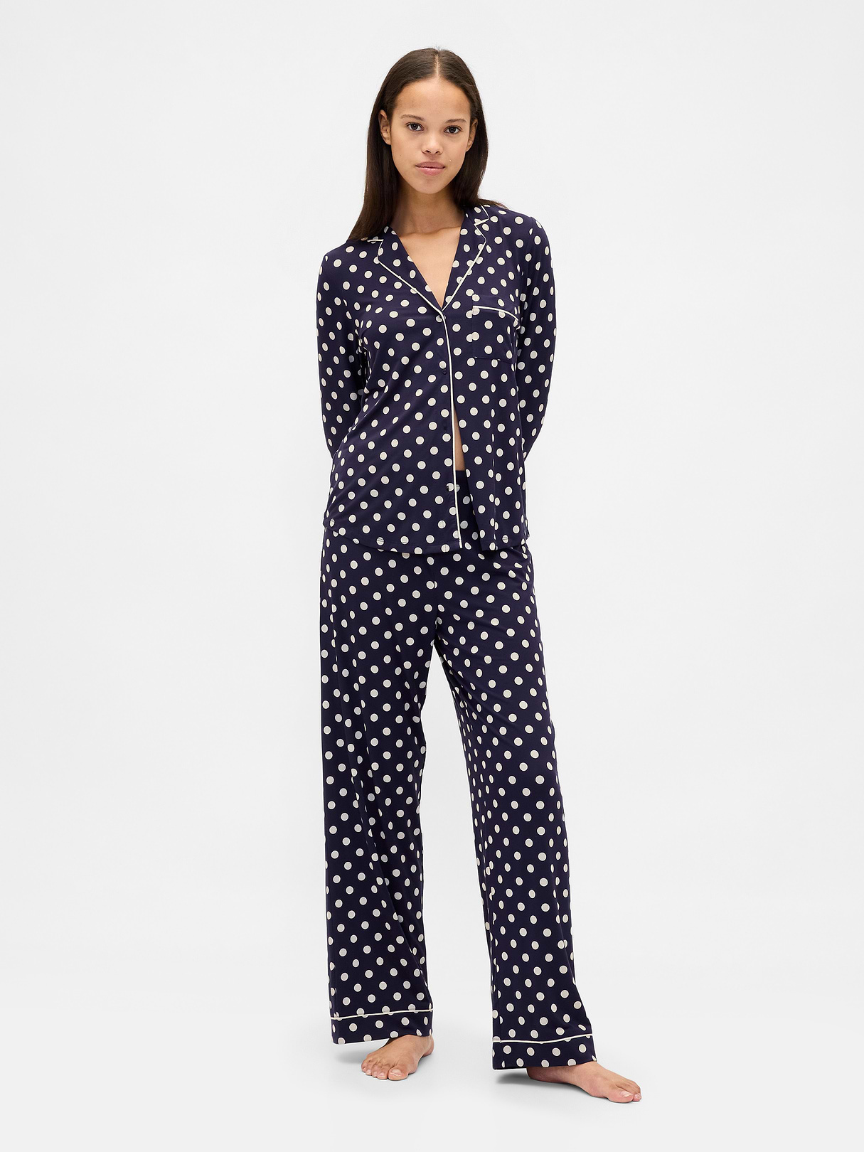 SoftMade Modal PJ Pants - Navy blue & white polka dot