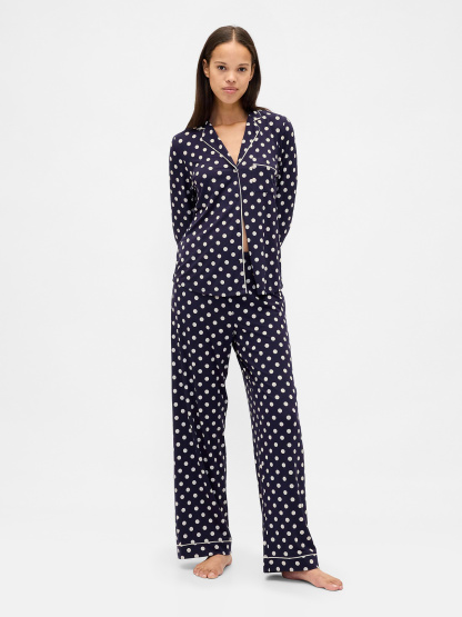 SoftMade Modal PJ Pants - Navy blue & white polka dot