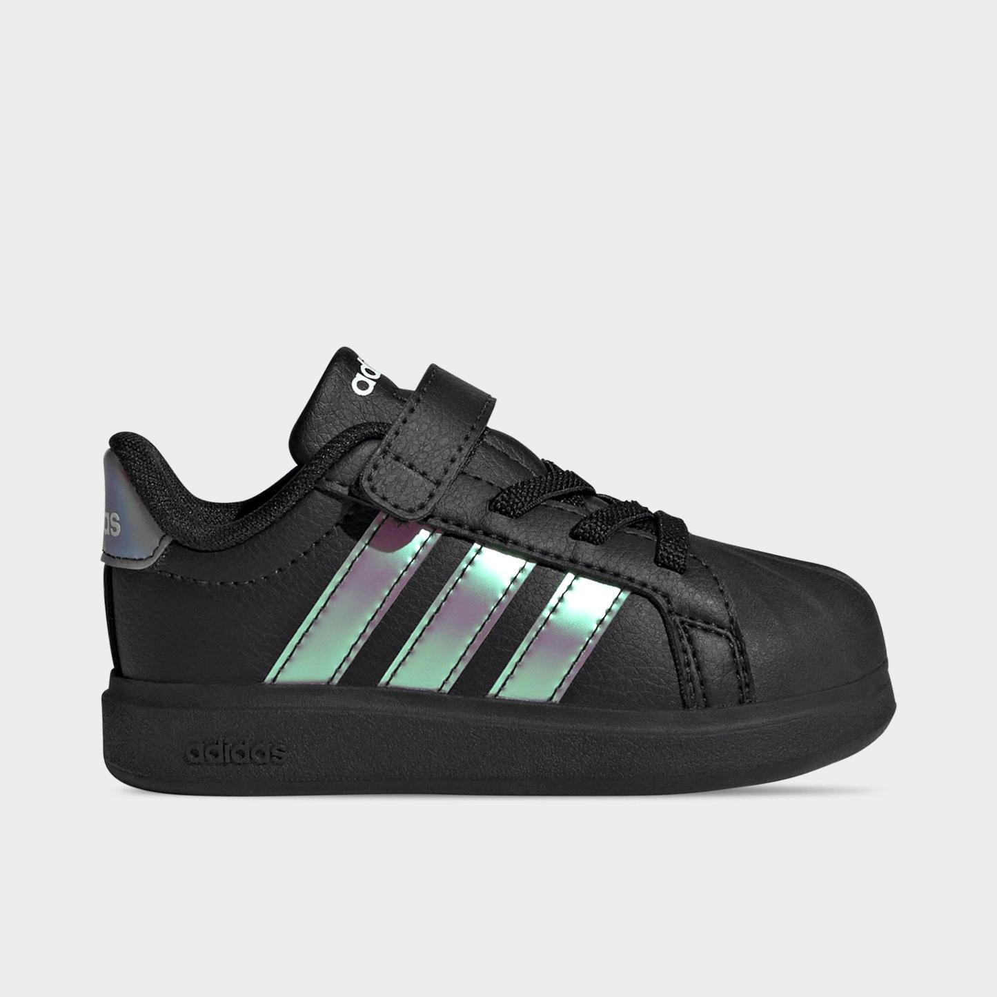 Kids' Toddler adidas Streettalk Hook-And-Loop Stretch Lace Casual Shoes - Black/Iridescent - Left shoe facing left. Outside of the shoe.