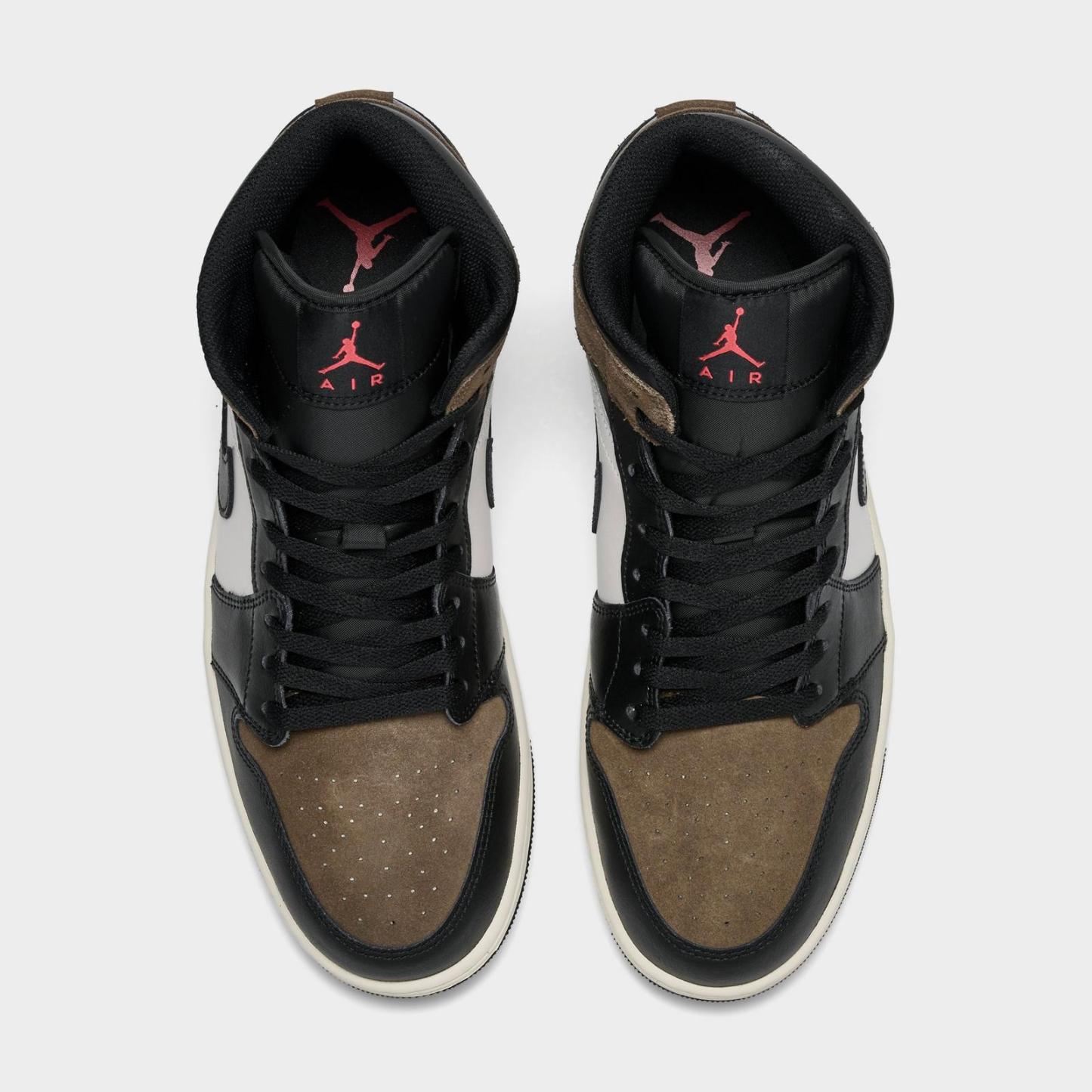Men's Air Jordan Retro 1 Mid Casual Shoes - Black/Palomino/University Red/Phantom - Left shoe facing left. Outside of the shoe. - view 5