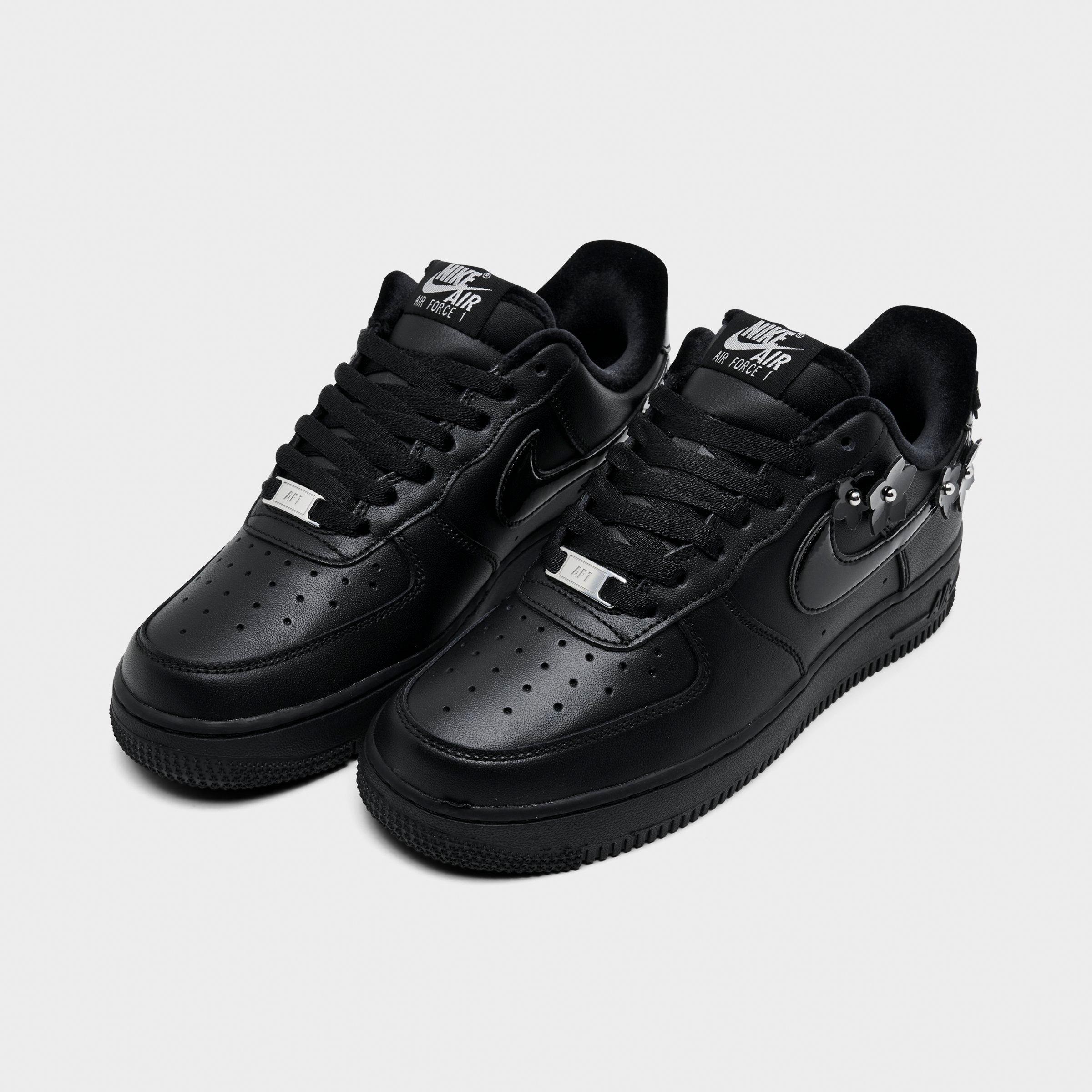 Women's Nithtke Air Force 1 '07 "Florette" Casual Shoes - Black/Off Noir/Metallic Silver/Black - Both shoes facing left