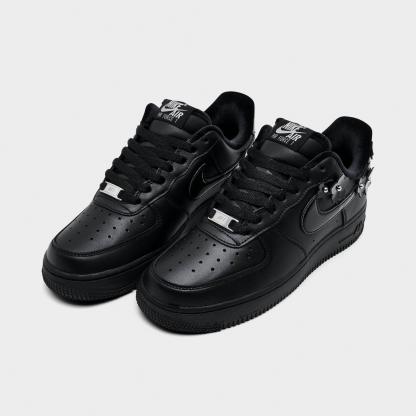 Women's Nithtke Air Force 1 '07 "Florette" Casual Shoes - Black/Off Noir/Metallic Silver/Black - Both shoes facing left