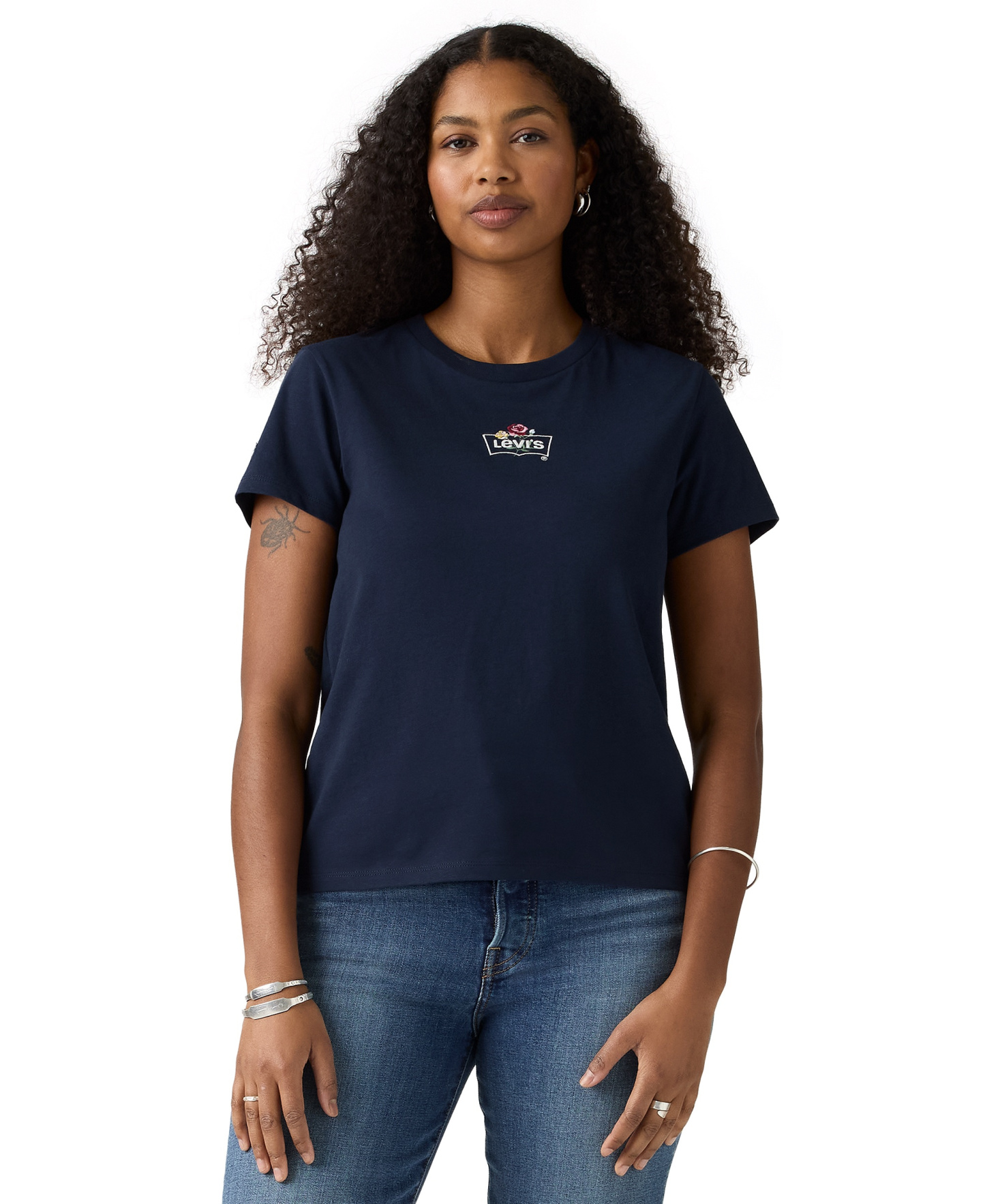 Levi's Women's Perfect Graphic Logo Cotton T-Shirt - Emb Rose Bw Navy Blazer