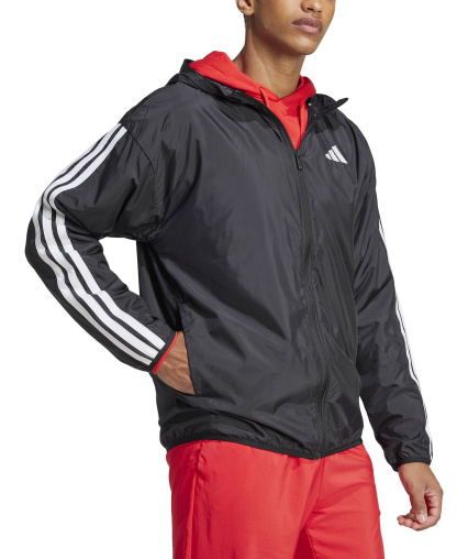 adidas Men's Essential Three-Stripes Woven Windbreaker - Black / White