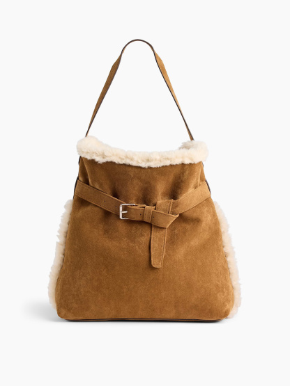 Vegan Suede Shoulder Bag - Palomino brown