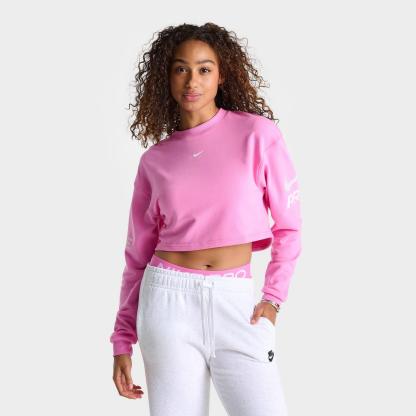 Women's Nike Pro Dri-FIT French Terry Loose Crewneck Sweatshirt - Playful Pink/Pink Foam/White