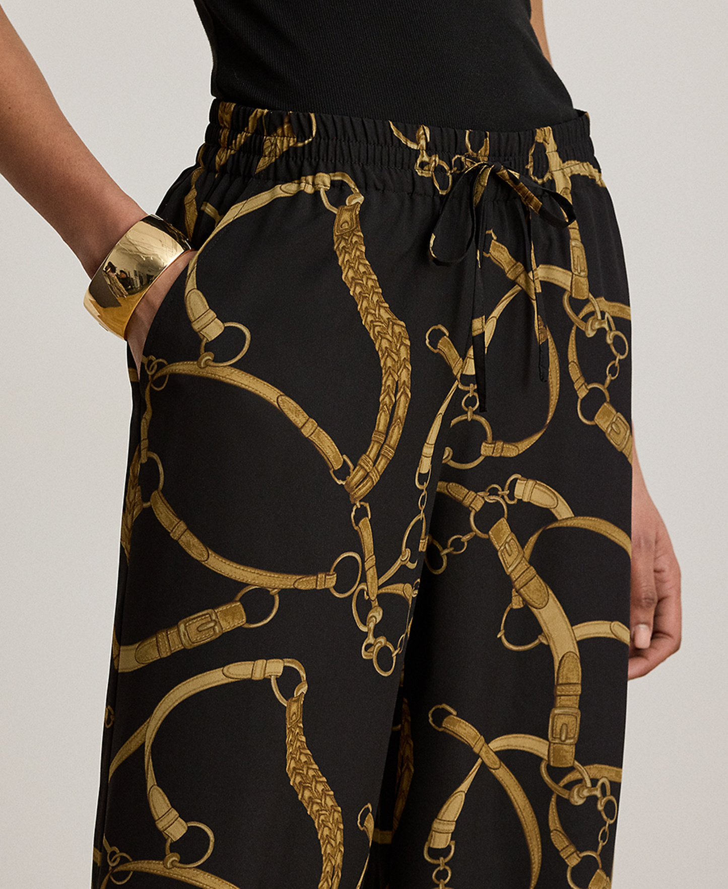 Lauren Ralph Lauren Women's Belting-Print Wide-Leg Pants - Black/tan