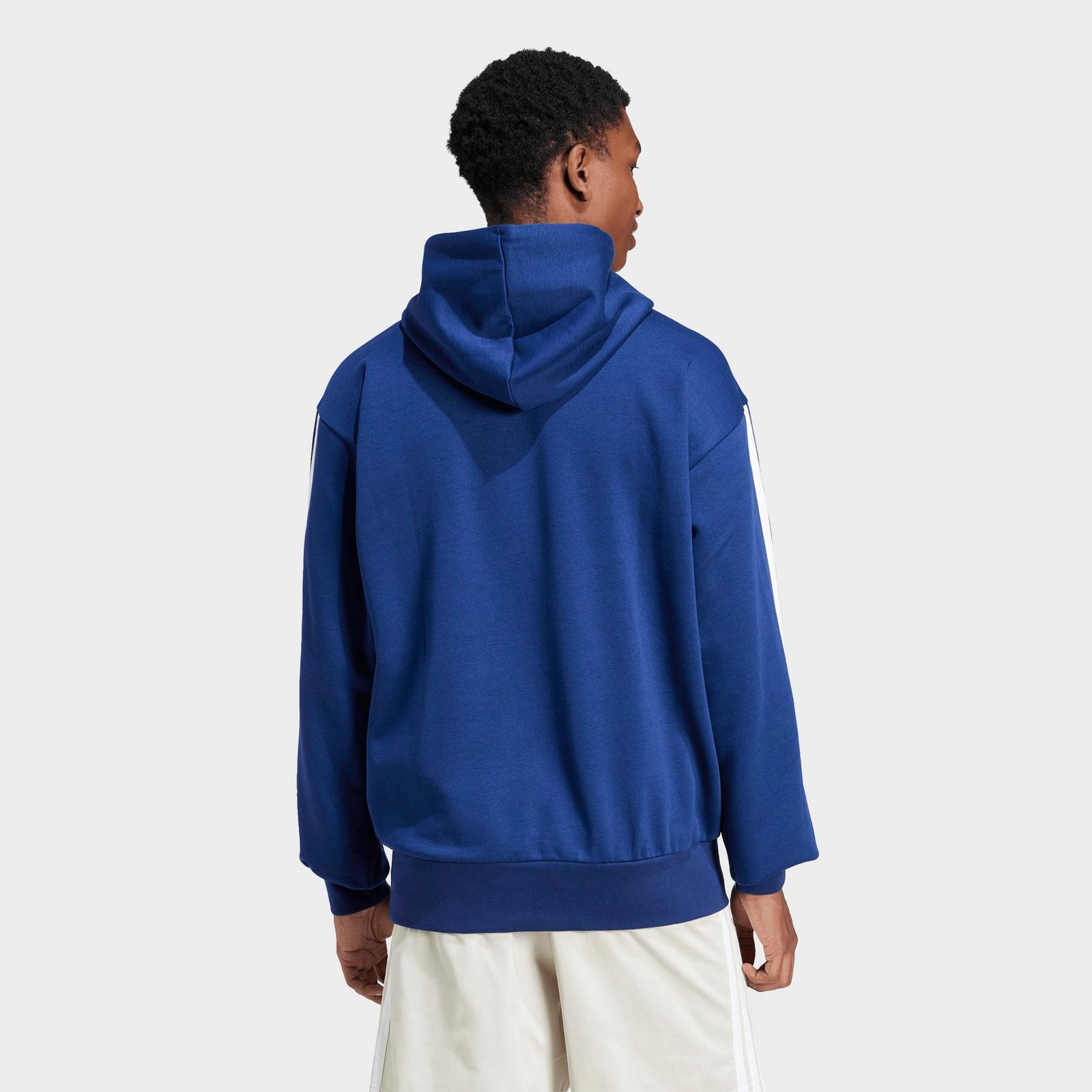Men's adidas Essentials 3-Stripes Fleece Pullover Hoodie - Dark Blue/White - view 3